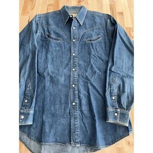 Vintage Men's Denim Pearl Snap Western Shirt Smile Pockets USA 15.5 x 34, M